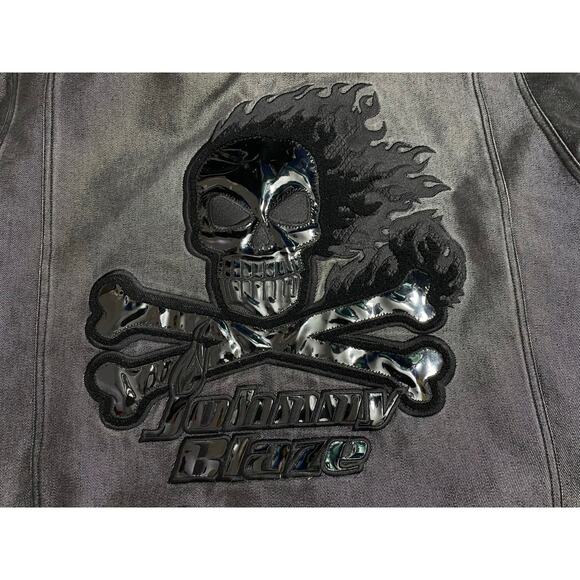 Johnny Blaze Method Man Jean Jacket Flame Skull Black Size XL Vintage Y2K - Picture 15 of 16